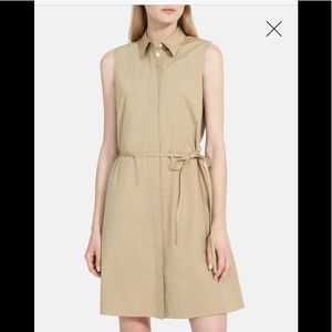 Theory Sleeveless Belted Shirtdress in Taupe